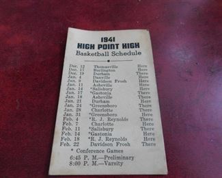 1941 High Point High Basketball Pocket Schedule 