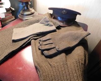 WW2 U.S. Military Gloves, Scarf, Vest, Visor Hat 