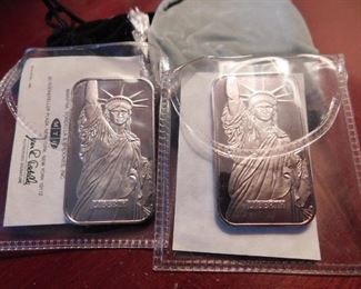 Two One Ounce Silver Statue of Liberty Bars