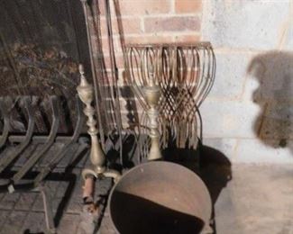 Cast Iron Pot/Brass Andirons