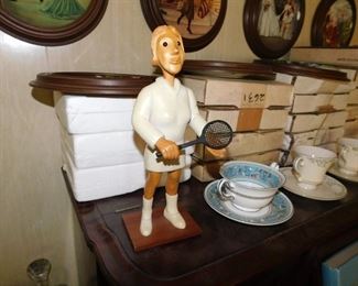 Carved Wooden Tennis Player