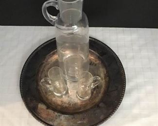 Silver Plate Tray with Liqueur Bottle and Glasses https://ctbids.com/#!/description/share/363873