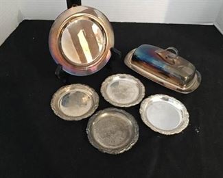 Silver Plated Butter Dish and Plate/Coasters https://ctbids.com/#!/description/share/363888