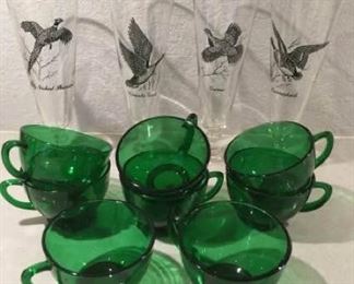Vintage Pilsners and Emerald Green Glass Cups