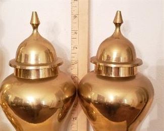 $25 pair - Item #16: Brass lidded urns. Made in India sticker