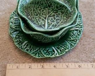 $12 - Item # 52: Portugal Cabbage china condiment bowl w/ plate, 3 available
