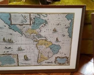 $15 - Item # 62: Vintage map art print. Framed at old Chestnut's office supply store!
