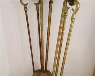 $45 - Item # 70: Brass fireplace tools, some pitting and dirty from use, heavy!