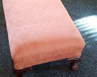 $40 - Item # 71: Foot stool with wood feet. Overal fabric good condition, some fading. Approx. 22" x 16"