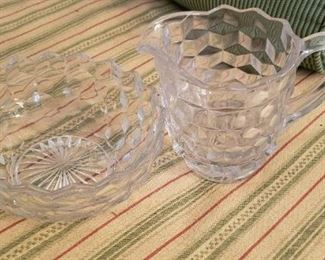 $15 - Item # 82: Fostoria, American pattern, small bowl and pitcher