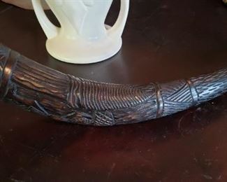 $15 - Item #123: Carved horn decor. I am not sure if this is real horn or wood, FYI. 17" long