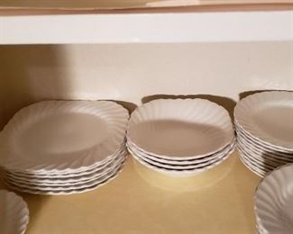 $4ea - Item #179, 180,181: Johnson Bros. Ironstone "Regency" sq. plate (179), sq. bowl (180), and small bread plate (181).   All have varying Johnson Bros. marks. Most are good but may have small chip underside. 