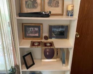 $65 - Item #223: White wood bookcase, fixed shelves.