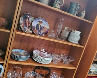 Top Shelf: Steins discounted price now $2 to $15
2nd Shelf, L to R: John Wayne plates, discounted price now $7.50 each, Glassware and dishes from $5 up
3rd shelf: Commemorative plates and glassware from $5 up
Bottom shelf, L to R: Handled glass basket, discounted price now $7.50; Glass bowl with flowers, discounted price now $5; molded glass bowl, discounted price now $7.50
***Please note: California sales tax will be charged on all purchases unless you have a valid California resale certificate on file with us.***