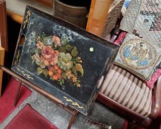 18" x 24" antique tole painted tray, discounted price now $17.50; Antique rocking chair,discounted price now $42.50
***Please note: California sales tax will be charged on all purchases unless you have a valid California resale certificate on file with us.***