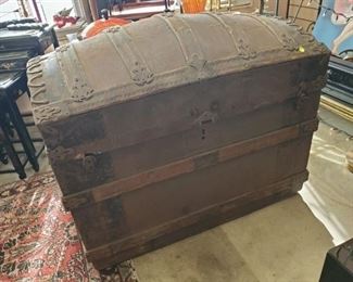 Antique humpback trunk (36" w x 28"h x 22" d) - discounted price now $112.50
***Please note: California sales tax will be charged on all purchases unless you have a valid California resale certificate on file with us.***