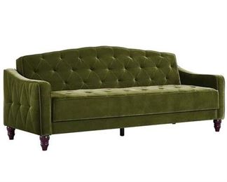 Novogratz Edwardian Style Tufted Convertible Green Sofa