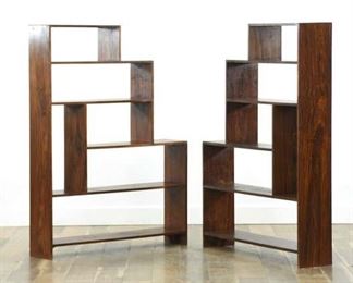 Pair Modernist Step Etagere Bookcase Shelves