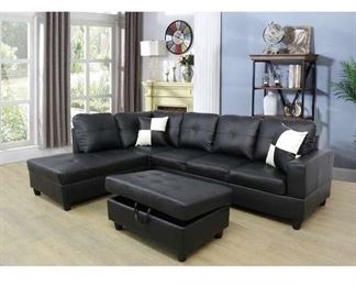 Ebern Black Left Facing Wilhelmine Sectional W/ Ottoman