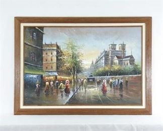 Hand Painted Streets Of Paris Notre Dame Oil/Canvas