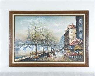 Large Framed Hand Painted Streets Of Pairs Oil/Canvas