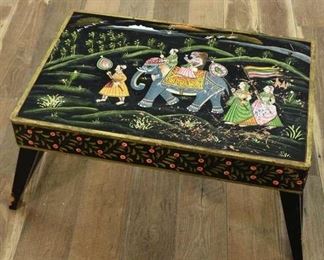 South Asian Tea Table W Elephant Procession Scene