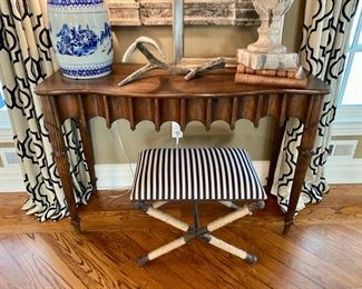 Sold-         Striped Upholstered Bench