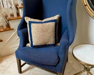 Blue Upholstered Wing Chair