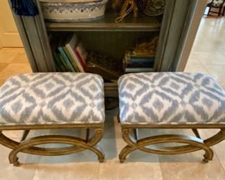 SOLD-            Pair of Blue and White Benches