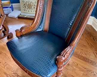 SOLD-   Brass Buttoned Leather Upholstered Desk Chair