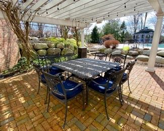 SOLD-  64" Cast Iron Square Dining Table with Set of 8 Arm chairs