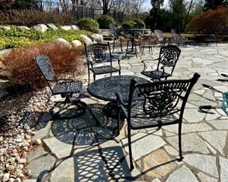 SOLD-   Cast Iron Low Table with Set of 4 Arm Chairs
