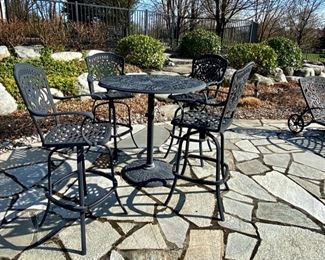 SOLD-     Cast Iron High Top Table with Set of 4 Bar Stools
