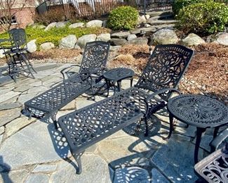 Sold-   Pair of Cast Iron Chaise Lounge Chairs                Cast Iron Accent Table