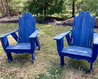 SOLD-    Pair of Royal Blue Painted Adirondack Chairs
