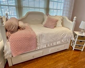 Sold-       White Painted Trundle Bed with Drawers
