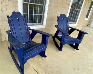 SOLD-   Royal Blue Painted Adirondack Rocking Chairs