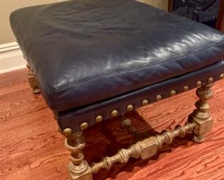 SOLD-          Navy Leather Upholstered Bench with Grommets