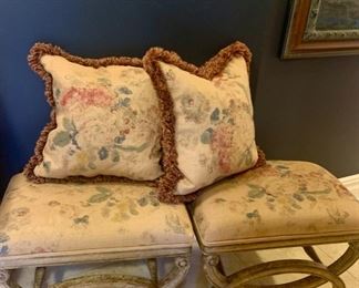 Pair of Tapestry Upholstered Benches