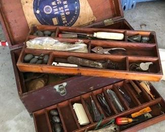 vintage wooden fishing tackle box