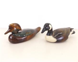 2 Collectible Higher End Life Sized Wood Carved Duck Decoys
