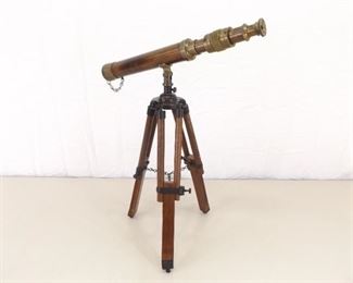 Antique Copper and Brass 16" Telescope on Wood Tripod
