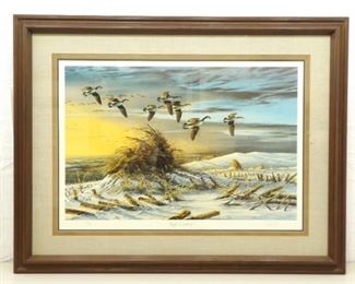 Framed and Matted Pencil Signed Terry Redlin, #22/960 "High Country" Goose (Geese) Limited Edition Print
