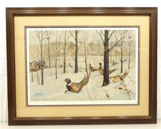Framed and Matted&nbsp;Pencil Signed Les Kouba, #811/950&nbsp;"The Blizzard" Pheasant Limited Edition Print

