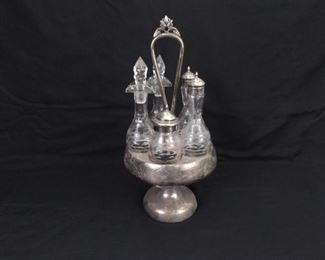 Vintage Silver Plate Etched Crystal Cruet Set
