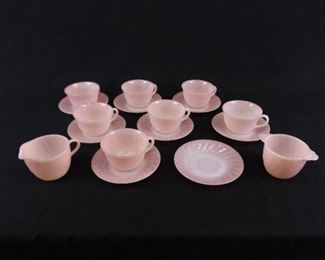 17 Piece Mid Century 1950's Fire King Pink Swirl Coffee Set
