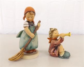 2 Vintage Hummel "Little Sweeper" TMK5 and "Girl With Trumpet" TMK7 Figurines
