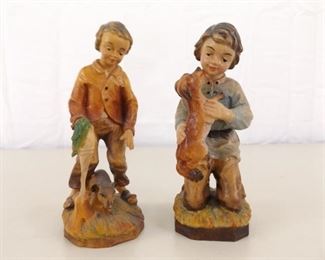 2 Vintage Hand Carved Wood Germany Eibl + Sohn Figurines
