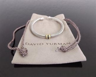David Yurman 14k Yellow Gold and Sterling Silver 5mm Sapphire Cable Bracelet
