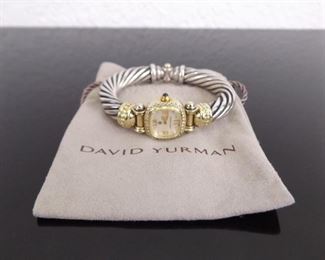 WORKING David Yurman 14k Yellow Gold and Sterling Diamond Cable Watch
